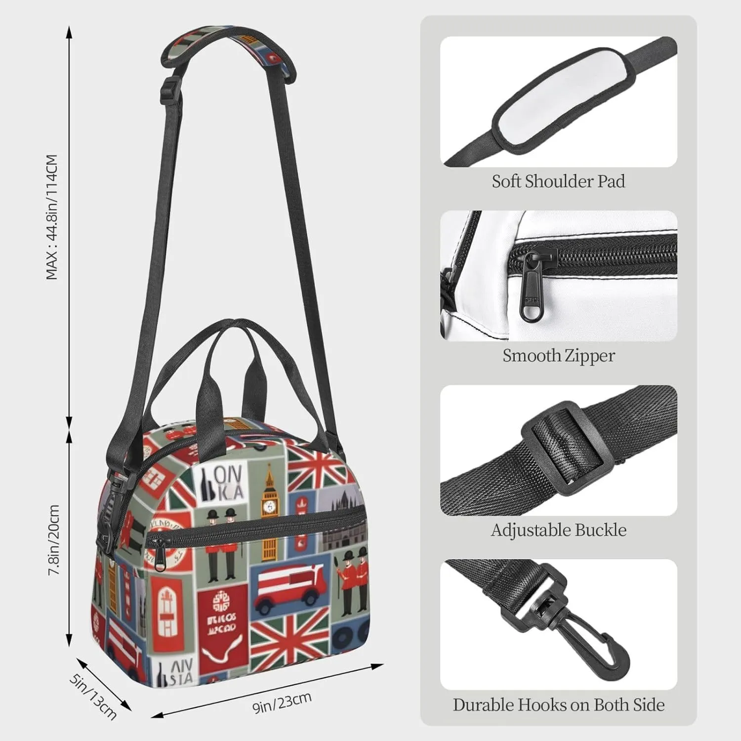 England Symbols Print Crossbody Insulated Lunch Bags For Women Men Cooler Bag Lightweight Waterproof Lunch Box