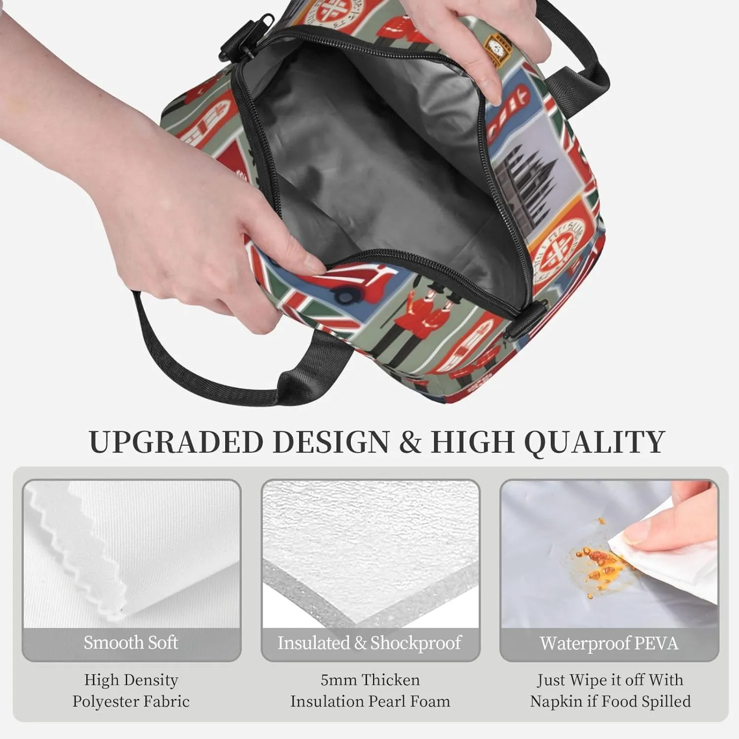 England Symbols Print Crossbody Insulated Lunch Bags For Women Men Cooler Bag Lightweight Waterproof Lunch Box