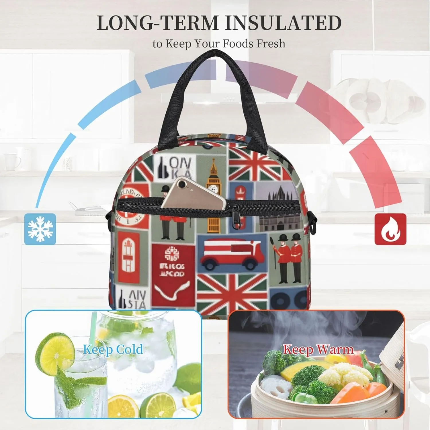 England Symbols Print Crossbody Insulated Lunch Bags For Women Men Cooler Bag Lightweight Waterproof Lunch Box