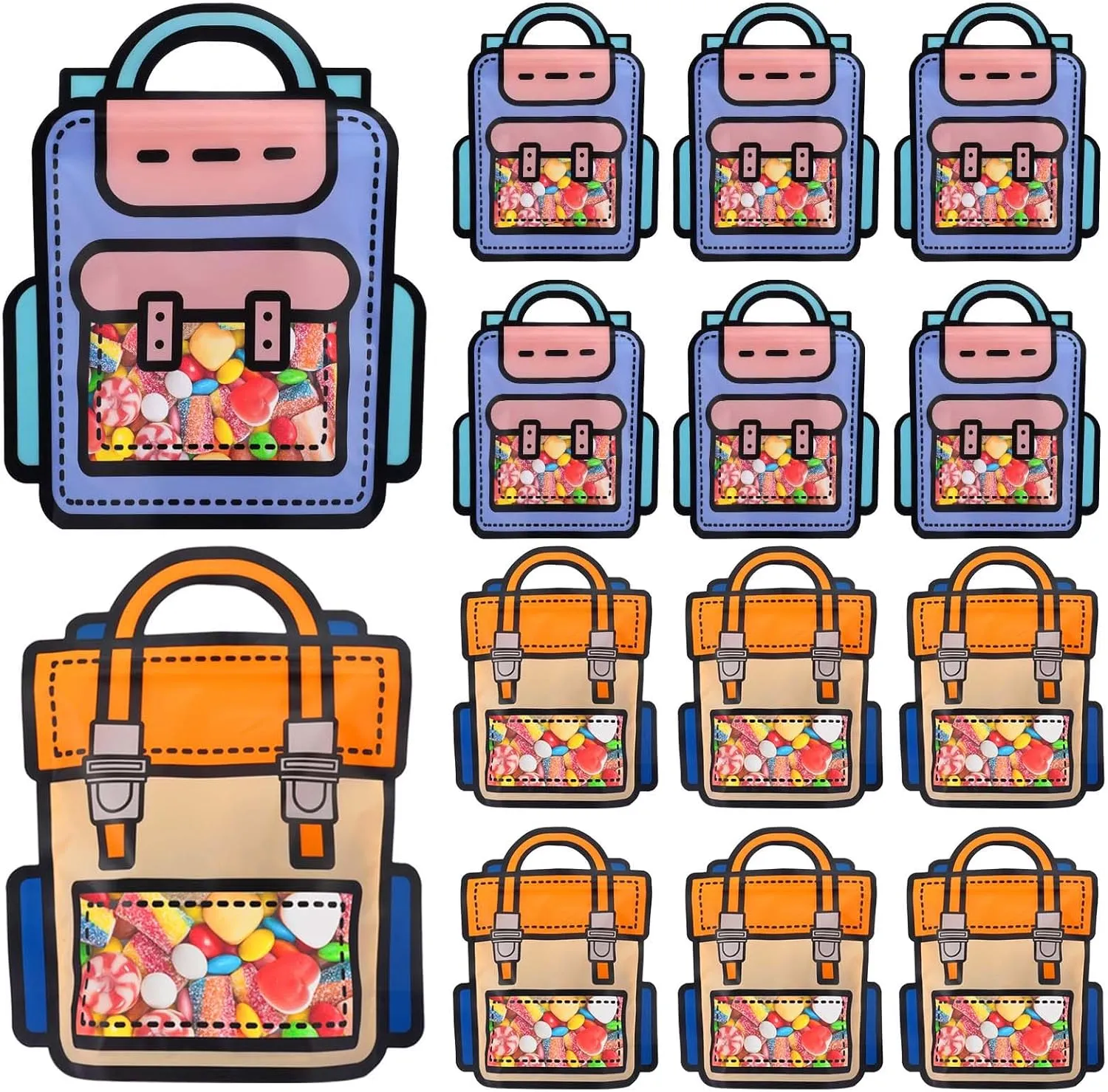 EONSUI 30PCS Plastic Gift Bags with Handles, Cartoon Backpack Bags for Party, Wedding, Birthday, Baby Shower, Bulk Goodie Bags for Candy, Party Favors, Snacks (Mixed Color, Large)