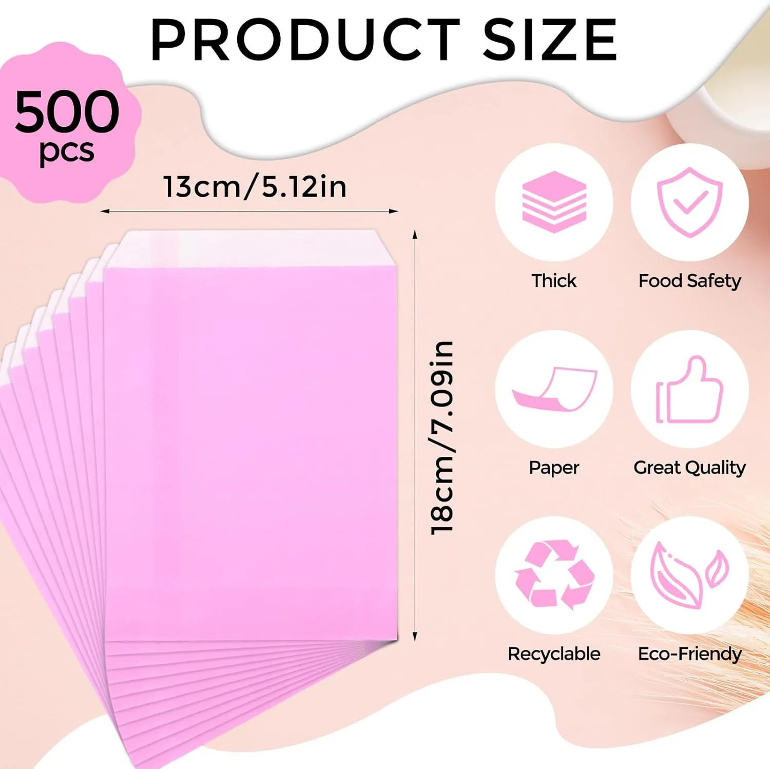 Epakh 500 Pcs Grease Resistant Paper Treat Bags 5. 12 x 7. 09 Inches Paper Cookie Sleeves Bags Glassine Semi Transparent Flat Bakery Sleeves Envelopes for Bakery Candies Chocolate Hand Pie(Pink)