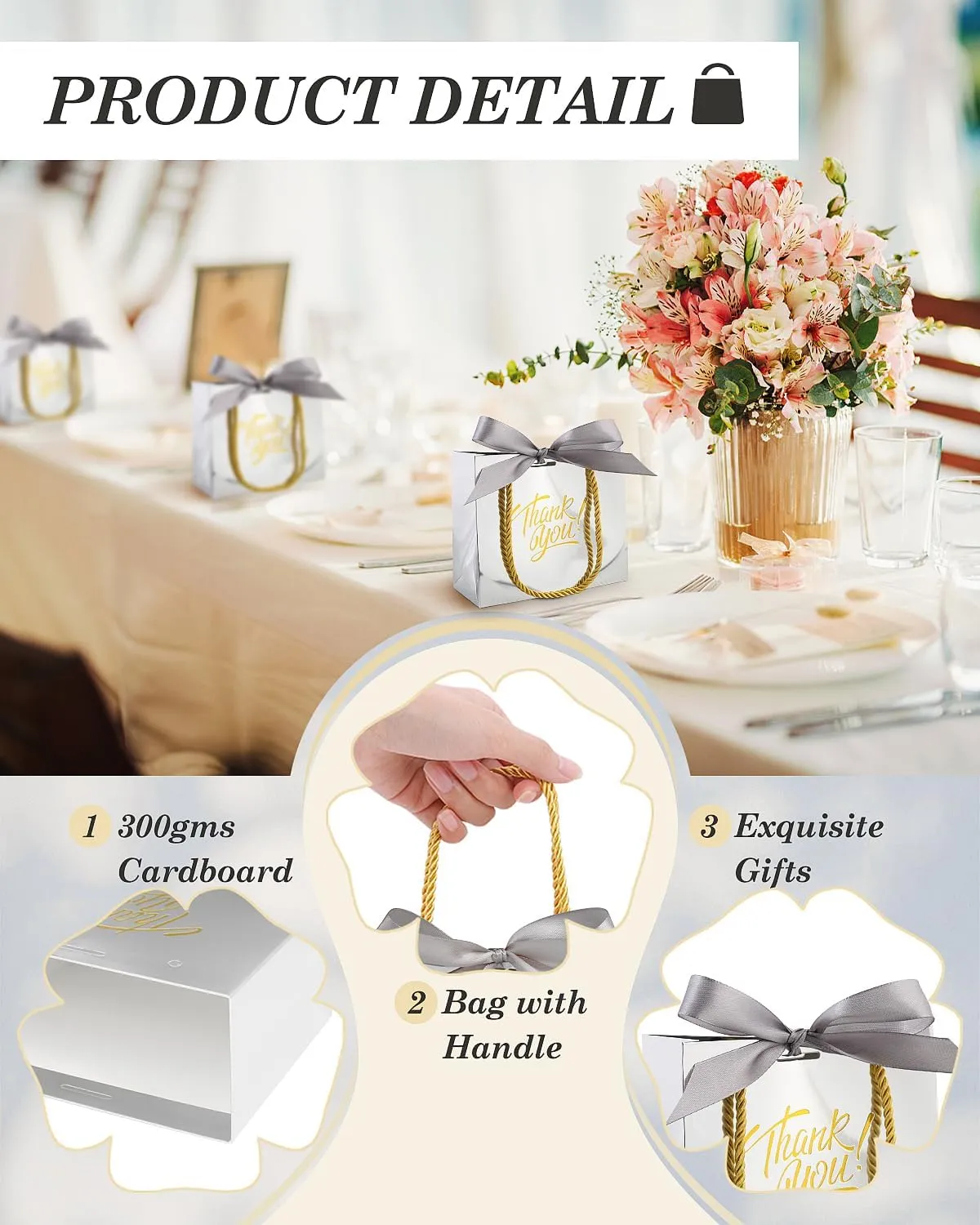 EQOREIIN 30 Pack Small Thank You Gift Bags with Handles 5.5 x 2.4 x 4.7 Inches Mini Silver Gift Bags with Bow Ribbon Tiny Party Favor Bag Bulk for Graduation Mother's Day Baby Shower Wedding (Silver)