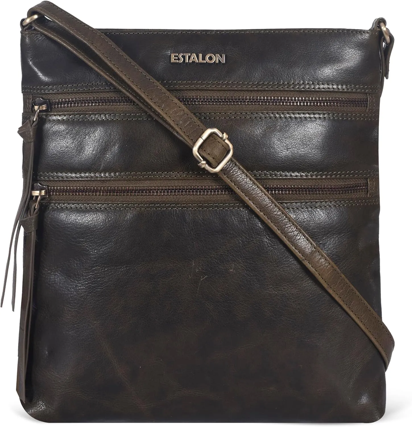 ESTALON Women's Genuine Leather Crossbody Bag With Adjustable Sling Strap - Medium Size Crossover Shoulder Purse