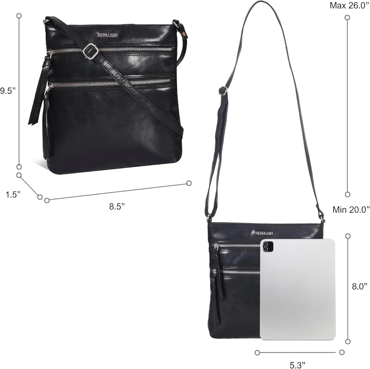 ESTALON Women's Genuine Leather Crossbody Bag With Adjustable Sling Strap - Medium Size Crossover Shoulder Purse