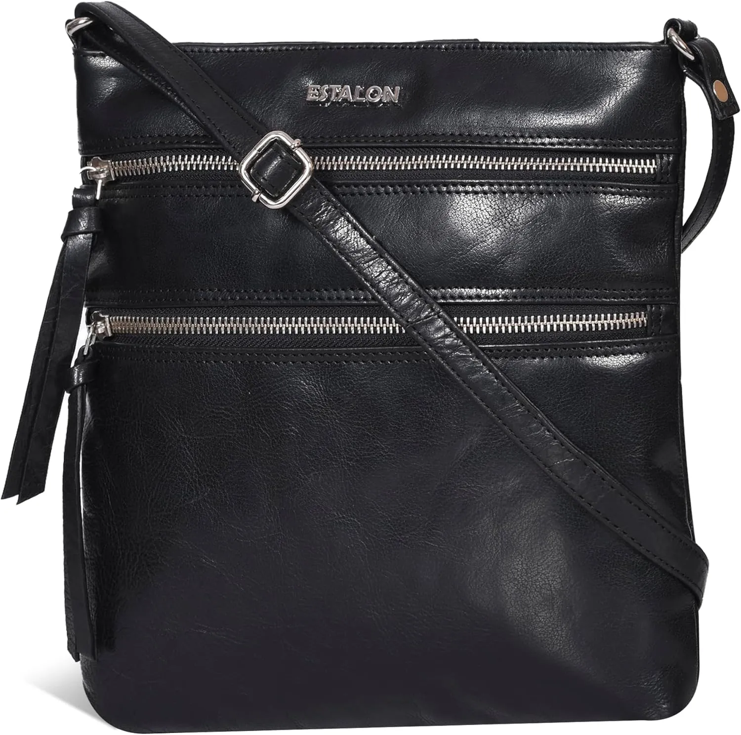 ESTALON Women's Genuine Leather Crossbody Bag With Adjustable Sling Strap - Medium Size Crossover Shoulder Purse