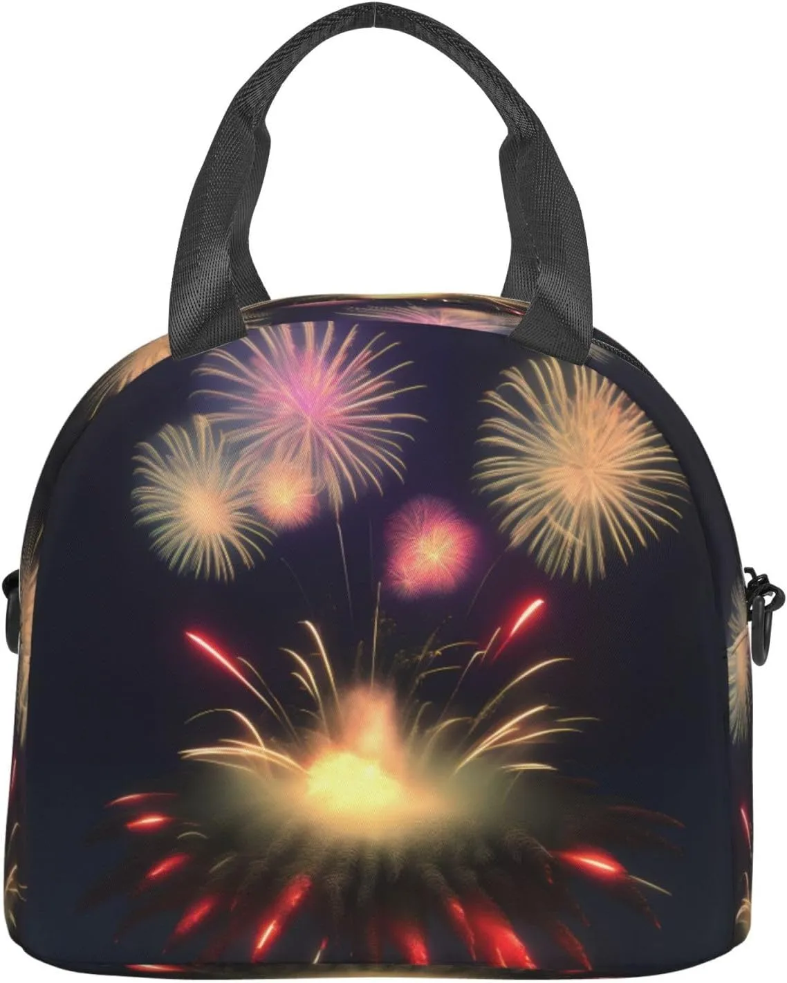 Explosion Fireworks 3d Print Crossbody Insulated Lunch Bags For Women Men Cooler Bag Lightweight Waterproof Lunch Box
