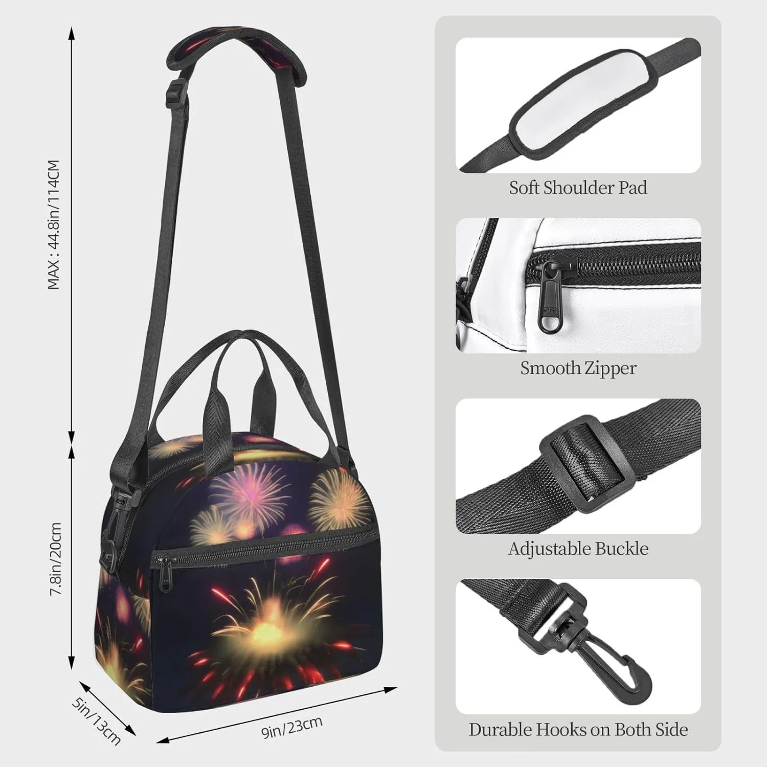 Explosion Fireworks 3d Print Crossbody Insulated Lunch Bags For Women Men Cooler Bag Lightweight Waterproof Lunch Box