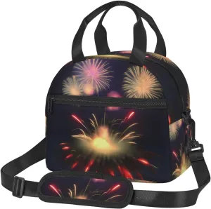 Explosion Fireworks 3d Print Crossbody Insulated Lunch Bags For Women Men Cooler Bag Lightweight Waterproof Lunch Box