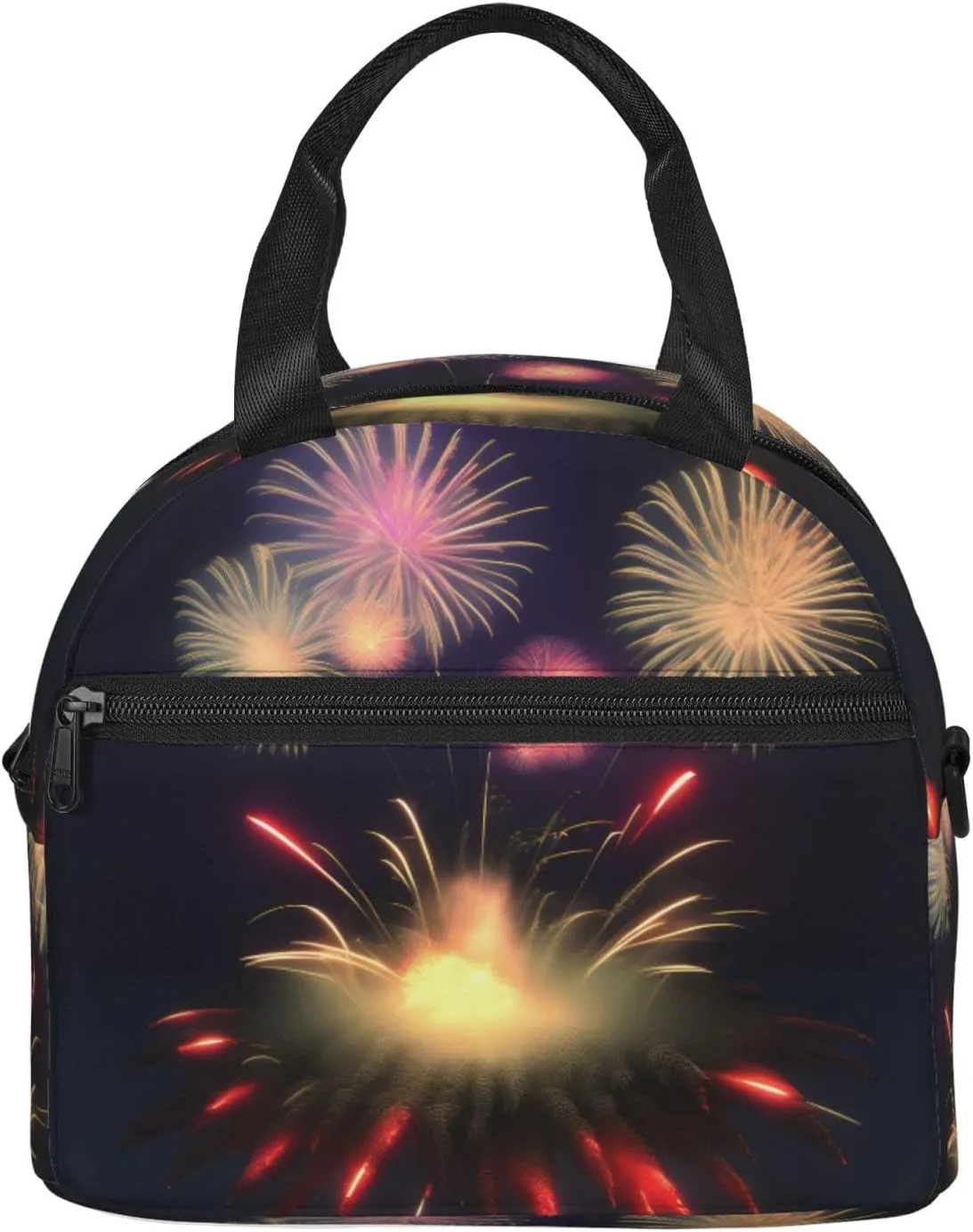 Explosion Fireworks 3d Print Crossbody Insulated Lunch Bags For Women Men Cooler Bag Lightweight Waterproof Lunch Box