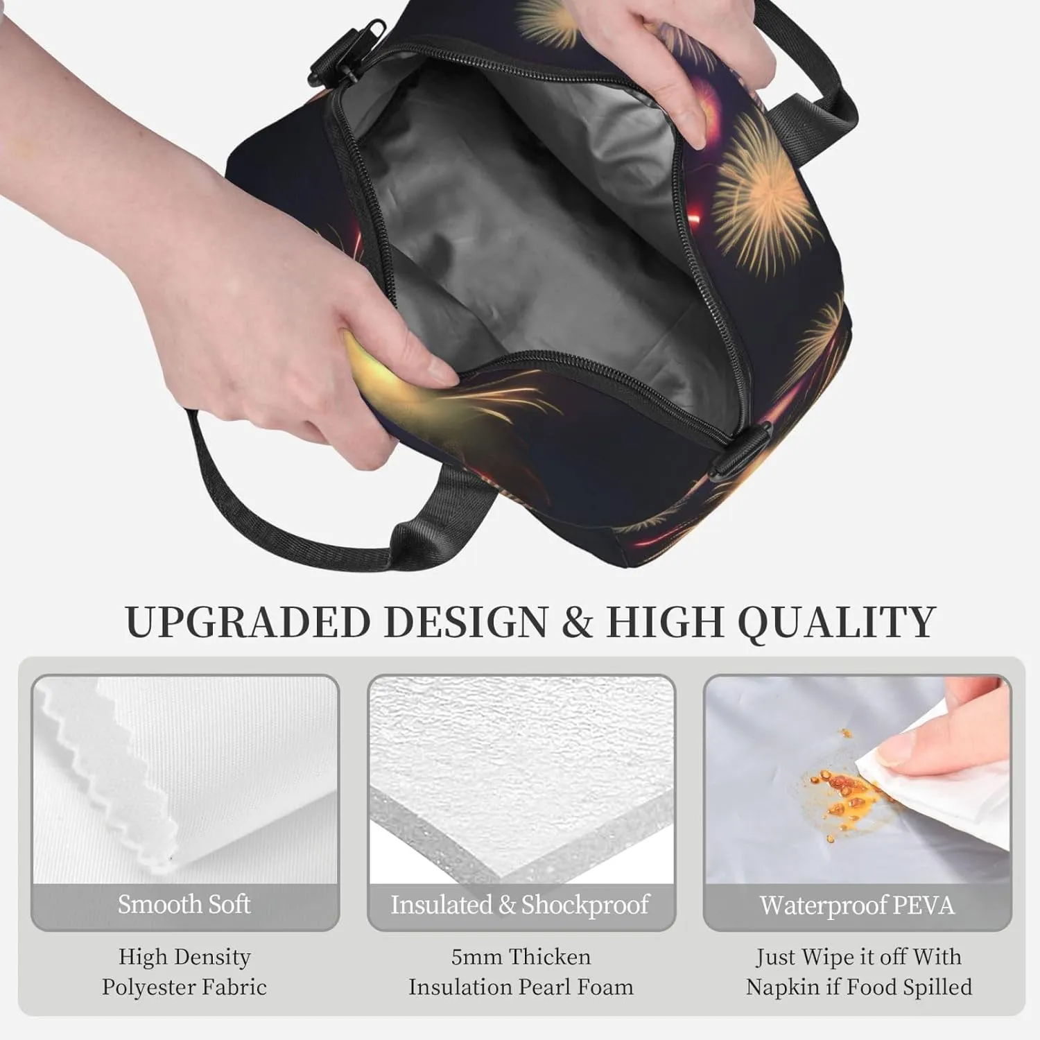 Explosion Fireworks 3d Print Crossbody Insulated Lunch Bags For Women Men Cooler Bag Lightweight Waterproof Lunch Box