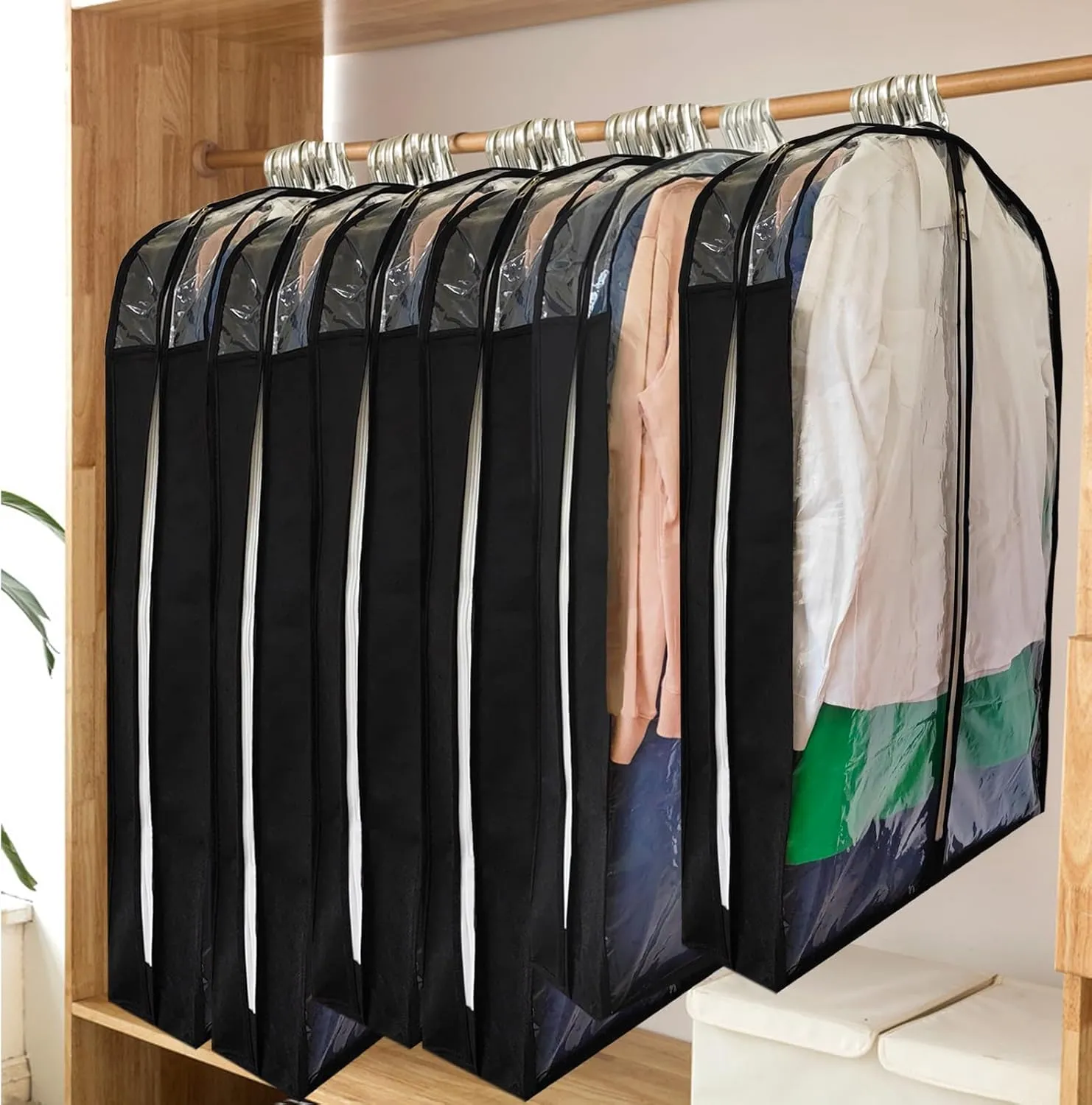 Extra Long Dress Bags for Gowns with 6.3" Gusset, 60" Clear Long Garment Bags for Hanging Clothes, Dresses Covers and Side Zipper Protector for Storage Clothing, Closet and Travel 3 Packs