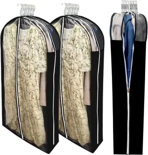 Extra Long Dress Bags for Gowns with 6.3" Gusset, 60" Clear Long Garment Bags for Hanging Clothes, Dresses Covers and Side Zipper Protector for Storage Clothing, Closet and Travel 3 Packs