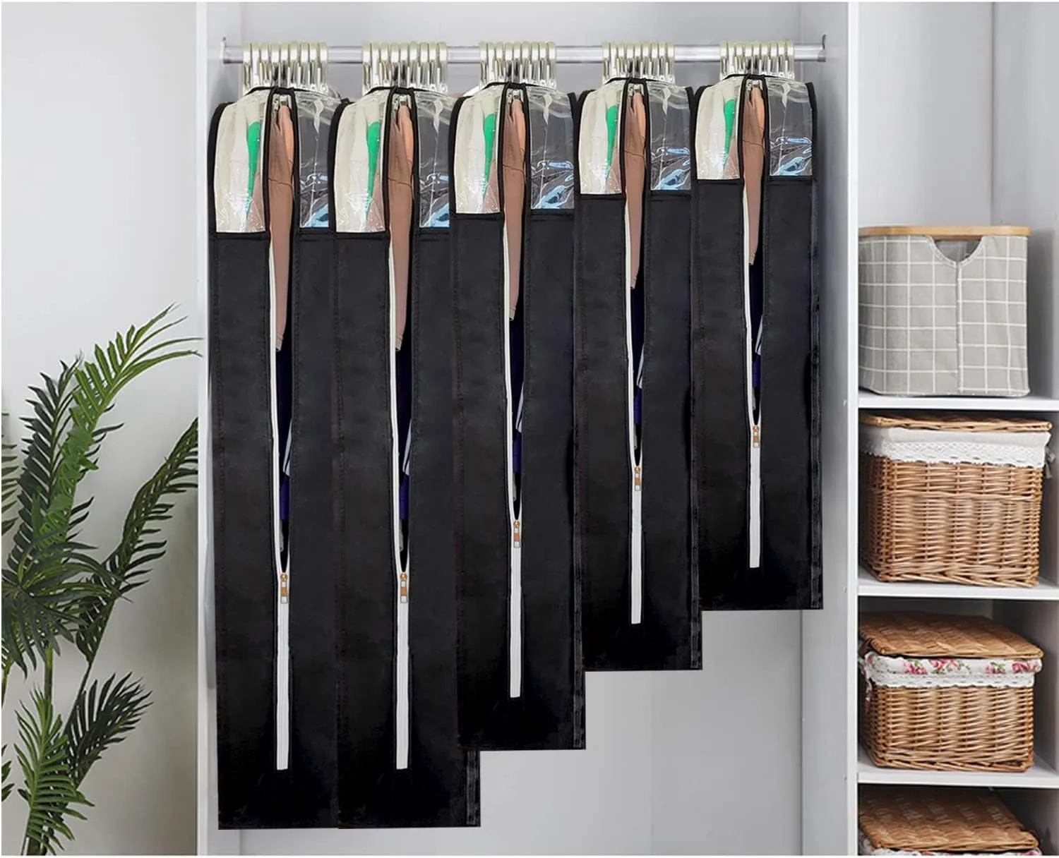 Extra Long Dress Bags for Gowns with 6.3" Gusset, 60" Clear Long Garment Bags for Hanging Clothes, Dresses Covers and Side Zipper Protector for Storage Clothing, Closet and Travel 3 Packs