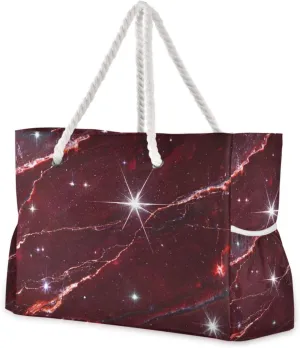 Fake Glitter Marble Grain Red Duffel Bag Women Waterproof Sandproof with side pockets Large Womens Tote Bag for Gym Travel Daily
