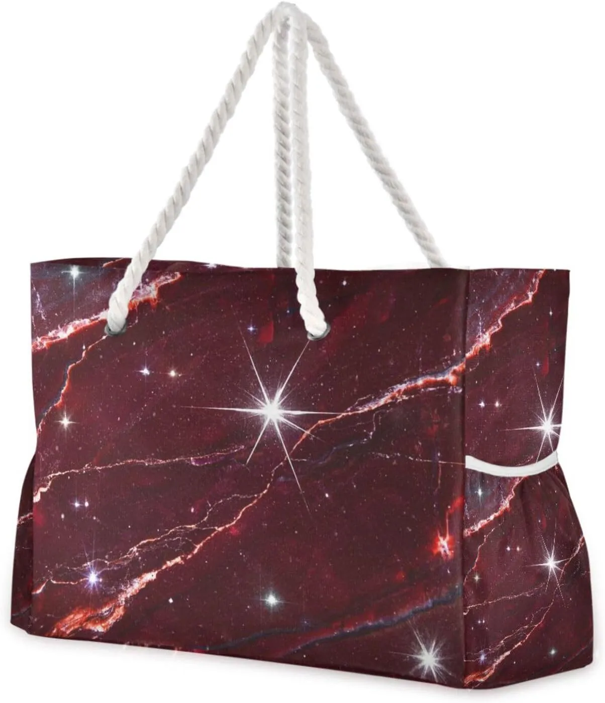 Fake Glitter Marble Grain Red Duffel Bag Women Waterproof Sandproof with side pockets Large Womens Tote Bag for Gym Travel Daily