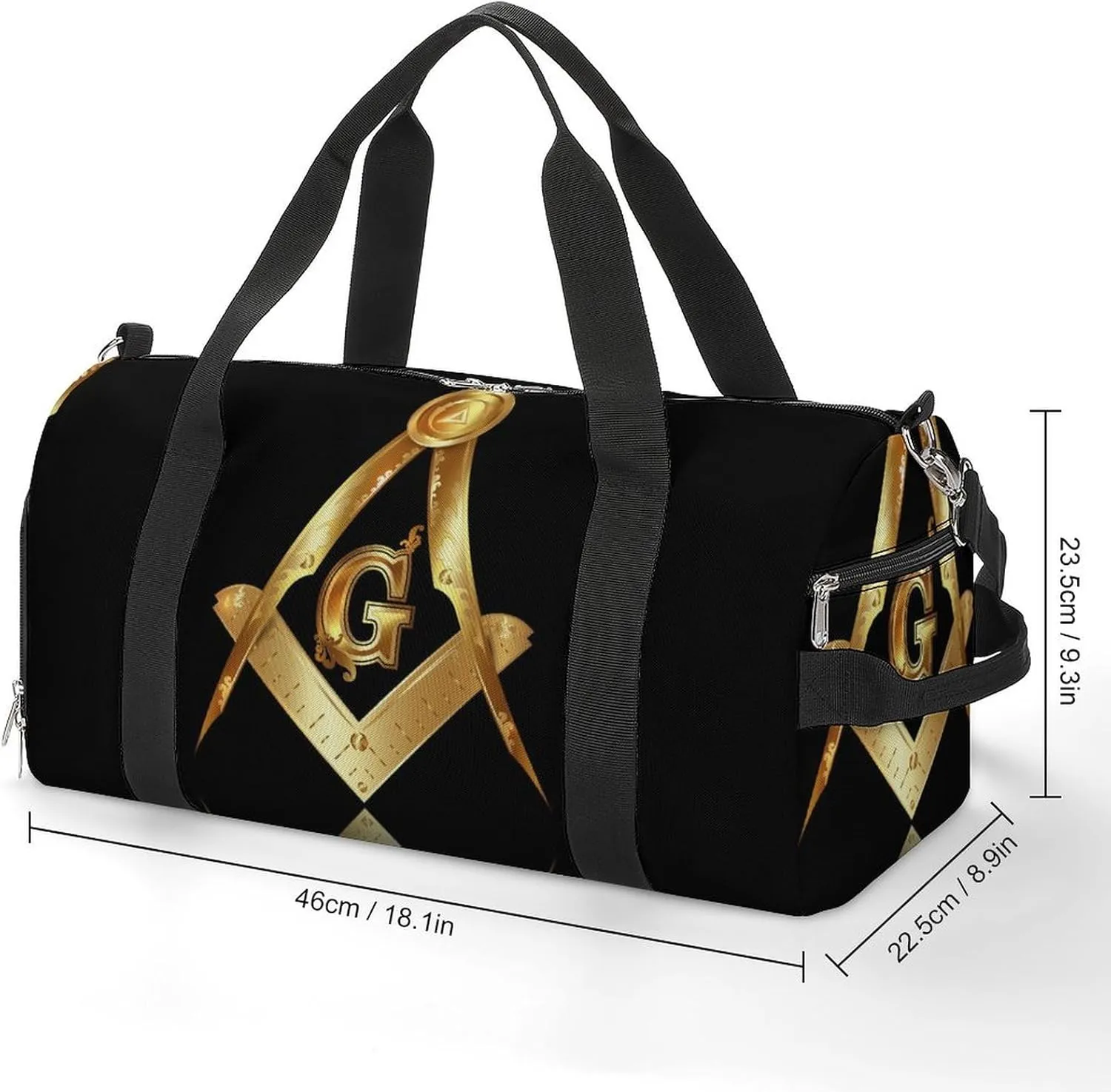 Fashion Overnight Luggage bag Travel Weekender Duffle Bag Sport Beach Yoga bag Compatible with Gold Freemason Freemasonry Masonic