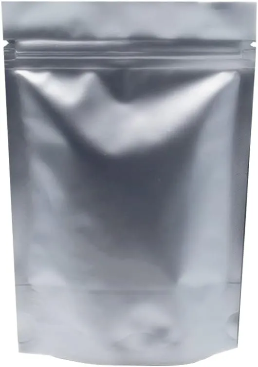 FERENLI 100 Pieces 4.7x7.9 inch Silver Pure Aluminum Foil Stand Up for Zip Mylar Bags Lock Long Term Food Storage Resealable Zipper Lock Bag Heat Seal Airtight Packaging Pouch