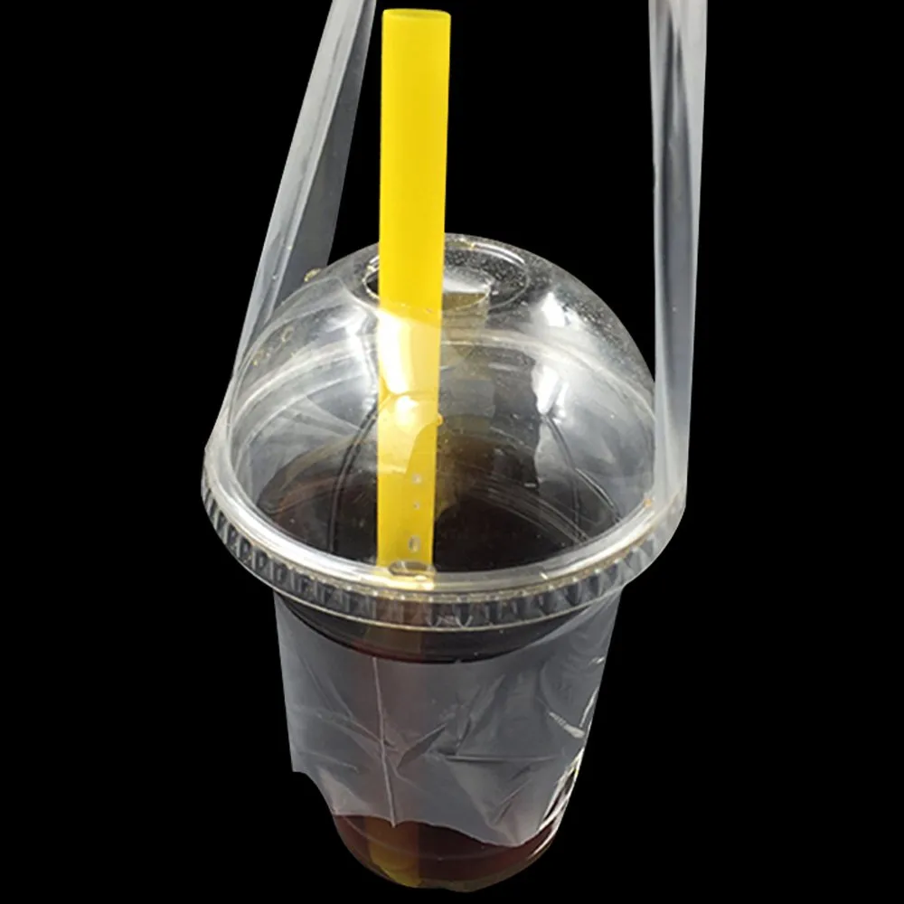 FERENLI 12.5x23cm 1000 Pcs Clear Plastic Handle Drink Containers Bags T Type Delivery Hanging Carry Take Out Beverage Coffee Milk Juice Water Hole Liquid Single Cup Storage Bags