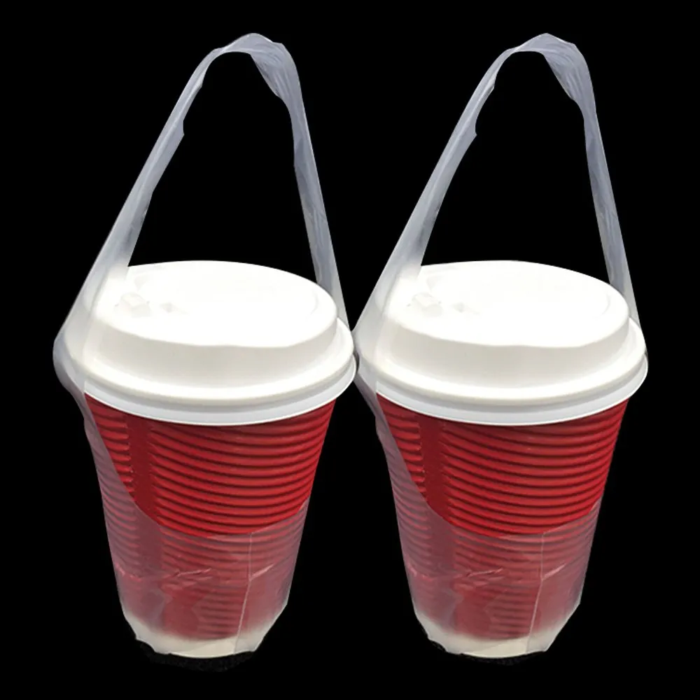 FERENLI 12.5x23cm 1000 Pcs Clear Plastic Handle Drink Containers Bags T Type Delivery Hanging Carry Take Out Beverage Coffee Milk Juice Water Hole Liquid Single Cup Storage Bags