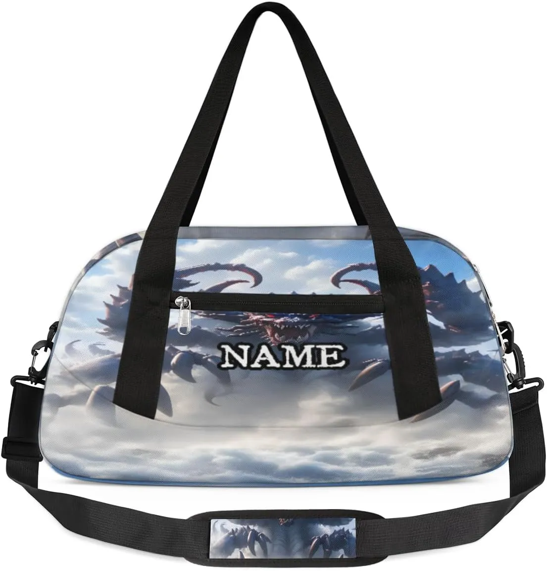 Ferocious Monster Animal Print Personalized Kids Duffel Bag Custom Gym Sports Duffle Bag Teen Travel Gymnastic Weekender Overnighter Bag Carry on Toe Bag for Boys & Girls