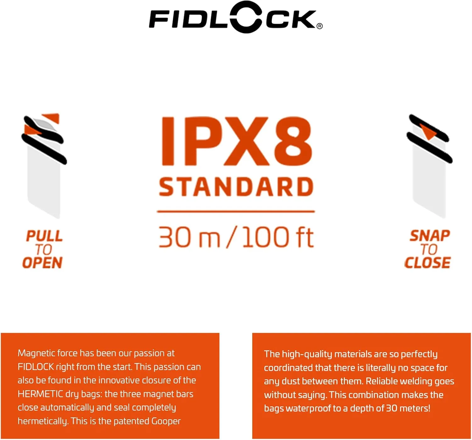 FIDLOCK Hermetic Dry Bag Maxi - Flexible Magnetic Self-Sealing Bag for Cellphone | 100% Waterproof and Sand Proof - Practical Size with a Large Opening, with Lanyard Included - Blue Transparent