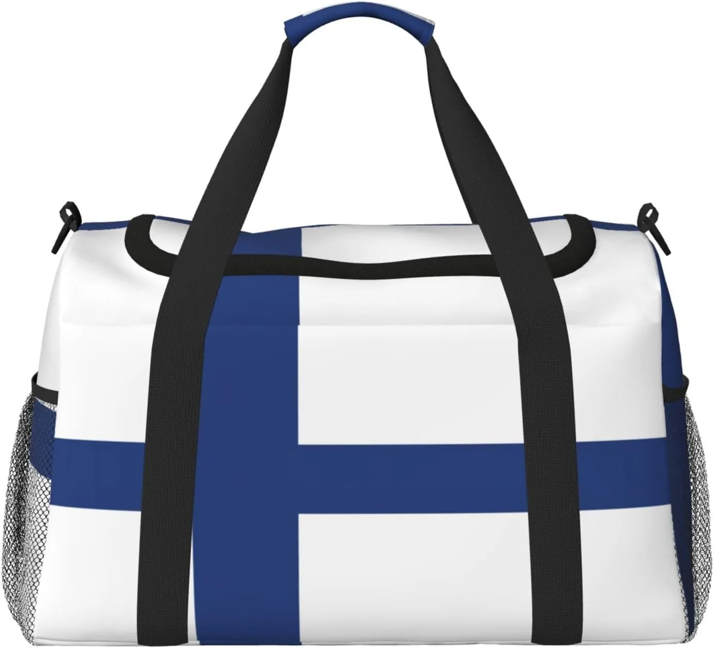 Finnish flag print Large Canvas Travel Duffel Bag Weekender Bags for Women Overnight Bag Carry On Tote Bag