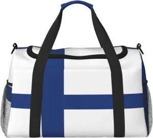 Finnish flag print Overnight Bags for Women and Men Shoulder Bag Carry On Bag for Traveling Travel Essentials