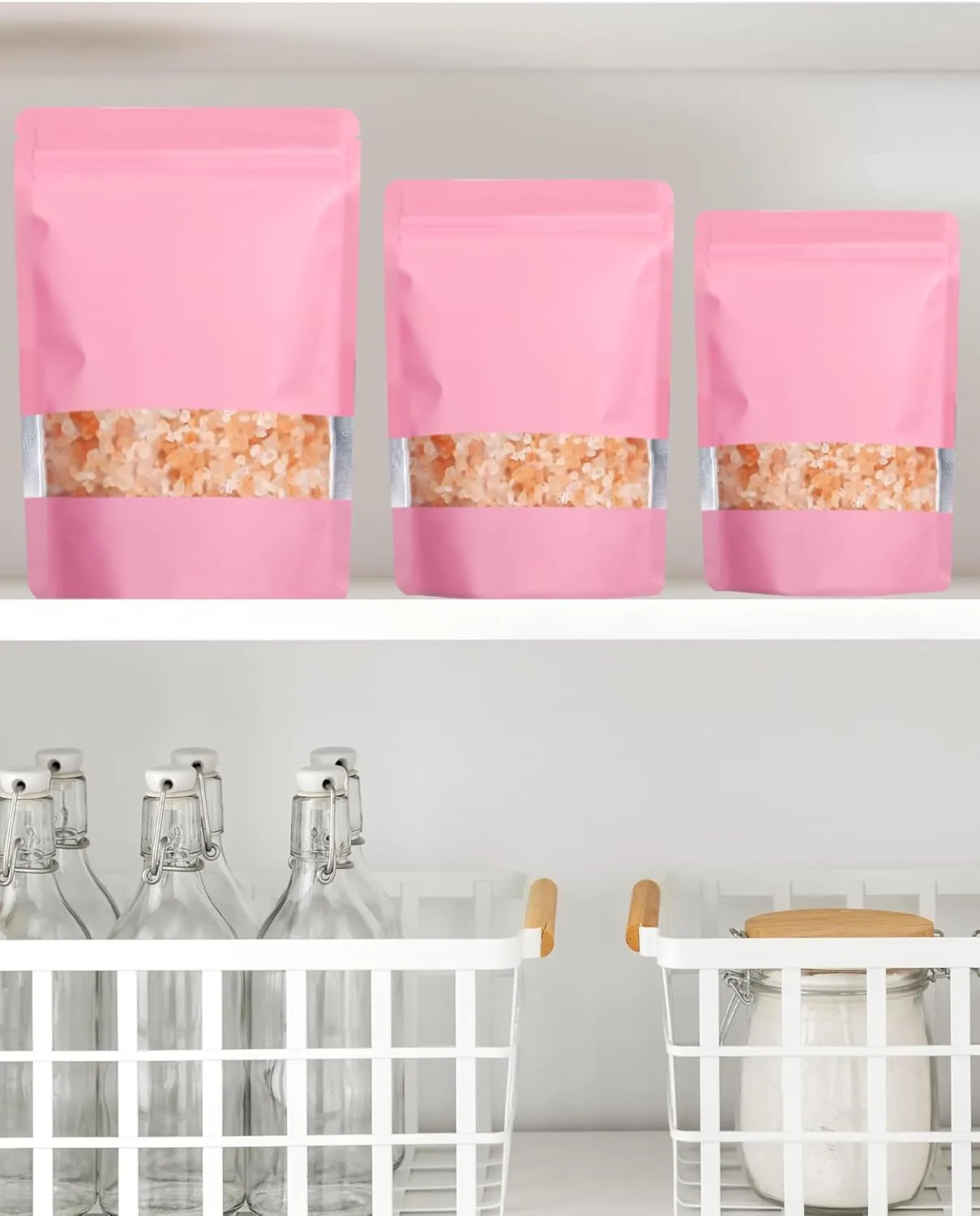 FireKylin 100 Pack Smell Proof Bags 4.7" x 7.9", Resealable Bags with Matte Window, Foil Pouch Stand Up Sealable Bags for Packaging（Pink）
