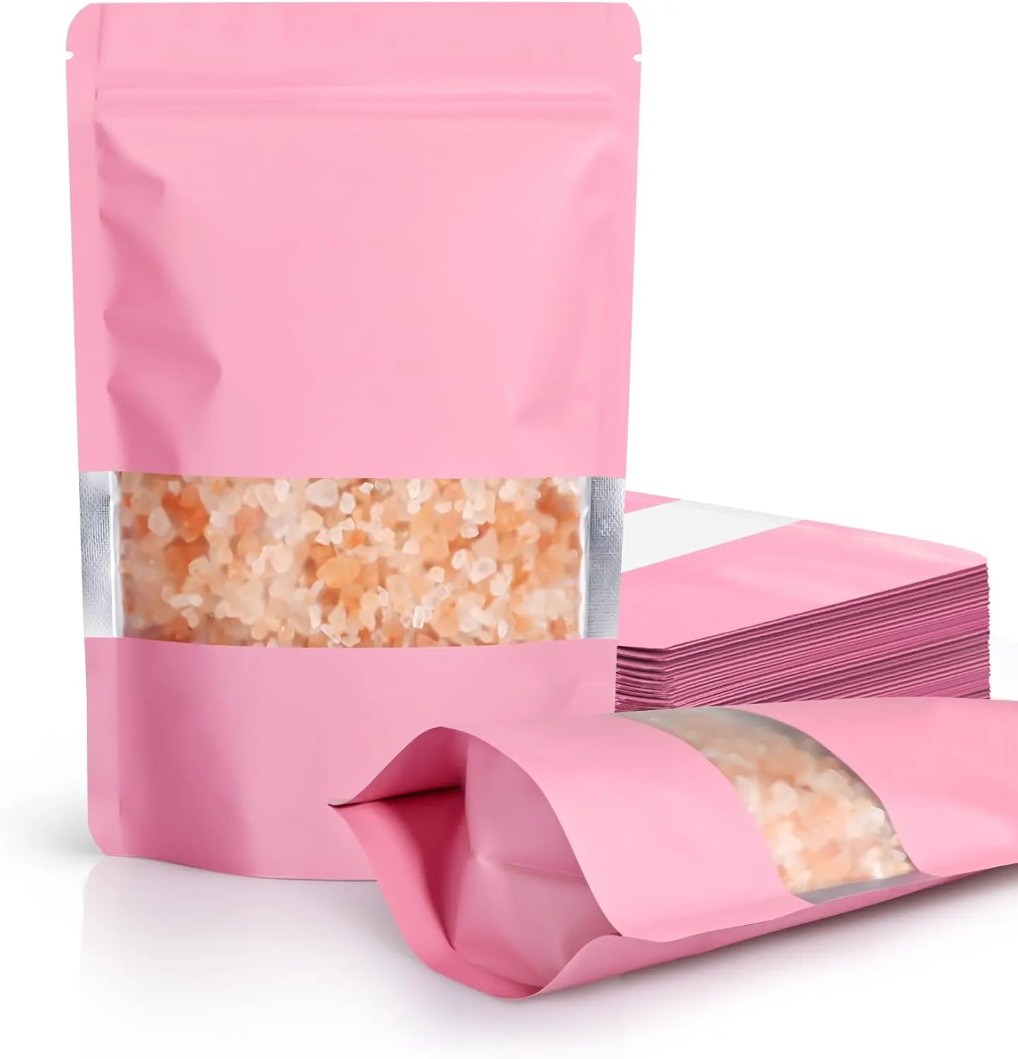 FireKylin 100 Pack Smell Proof Bags 4.7" x 7.9", Resealable Bags with Matte Window, Foil Pouch Stand Up Sealable Bags for Packaging（Pink）