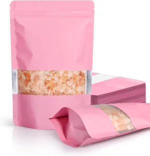 FireKylin 100 Pack Smell Proof Bags 4.7" x 7.9", Resealable Bags with Matte Window, Foil Pouch Stand Up Sealable Bags for Packaging（Pink）