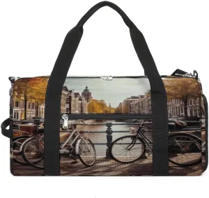 Fitness Bag,Bicycles in Amsterdam Print Gym Bag,sports Travel Fitness Bag,essentials Gym Bag,gym Bag with Shoe Compartment