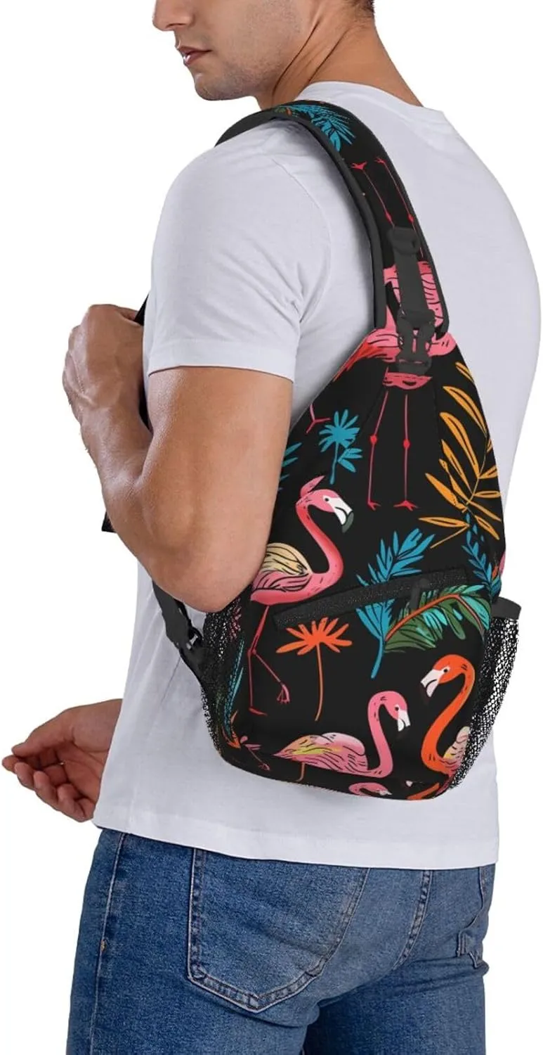 Flamingo Print Cross Chest Bag Diagonally Adjustable Straps Lightweight Sport Crossbody Bags