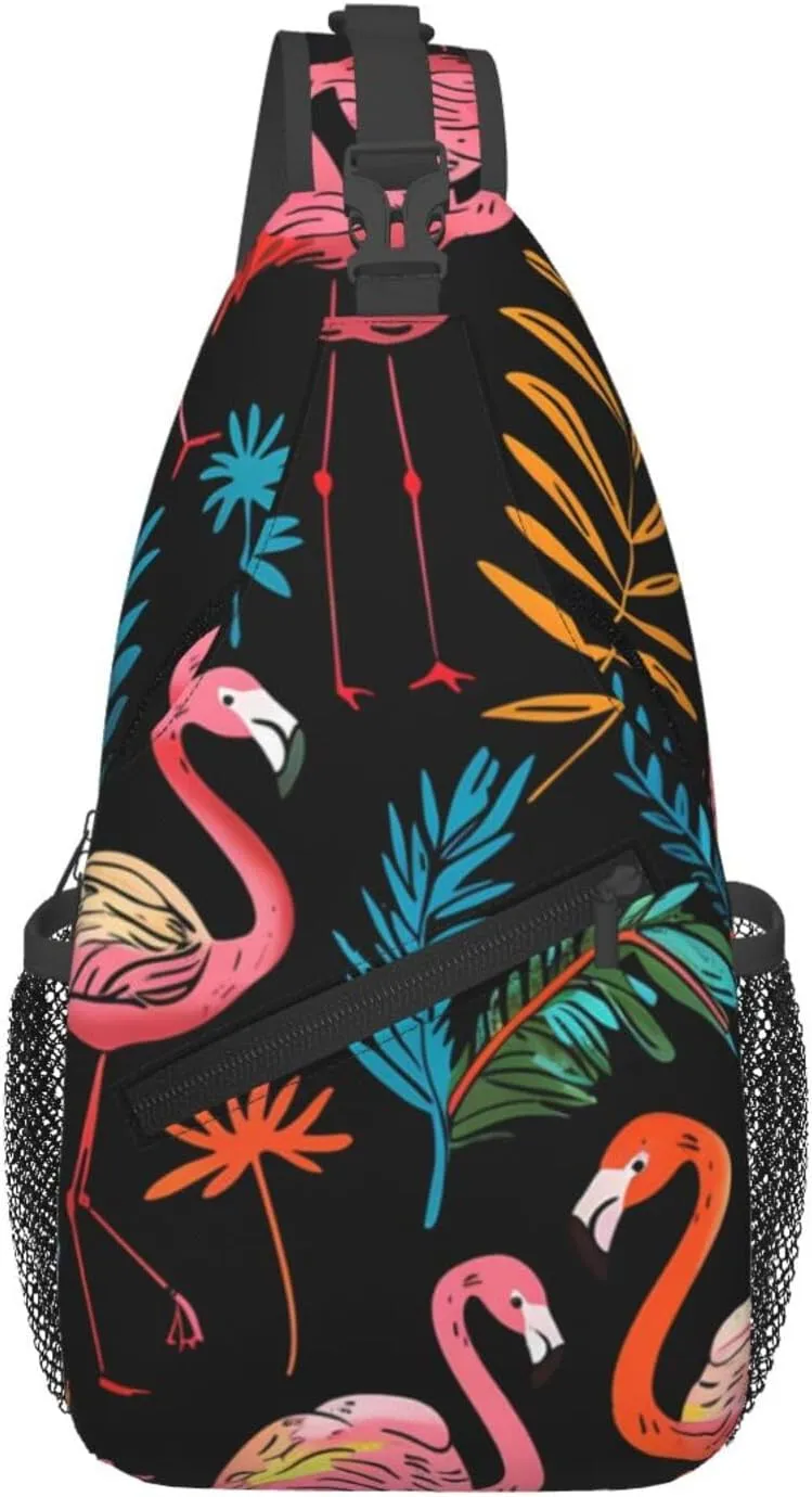 Flamingo Print Cross Chest Bag Diagonally Adjustable Straps Lightweight Sport Crossbody Bags