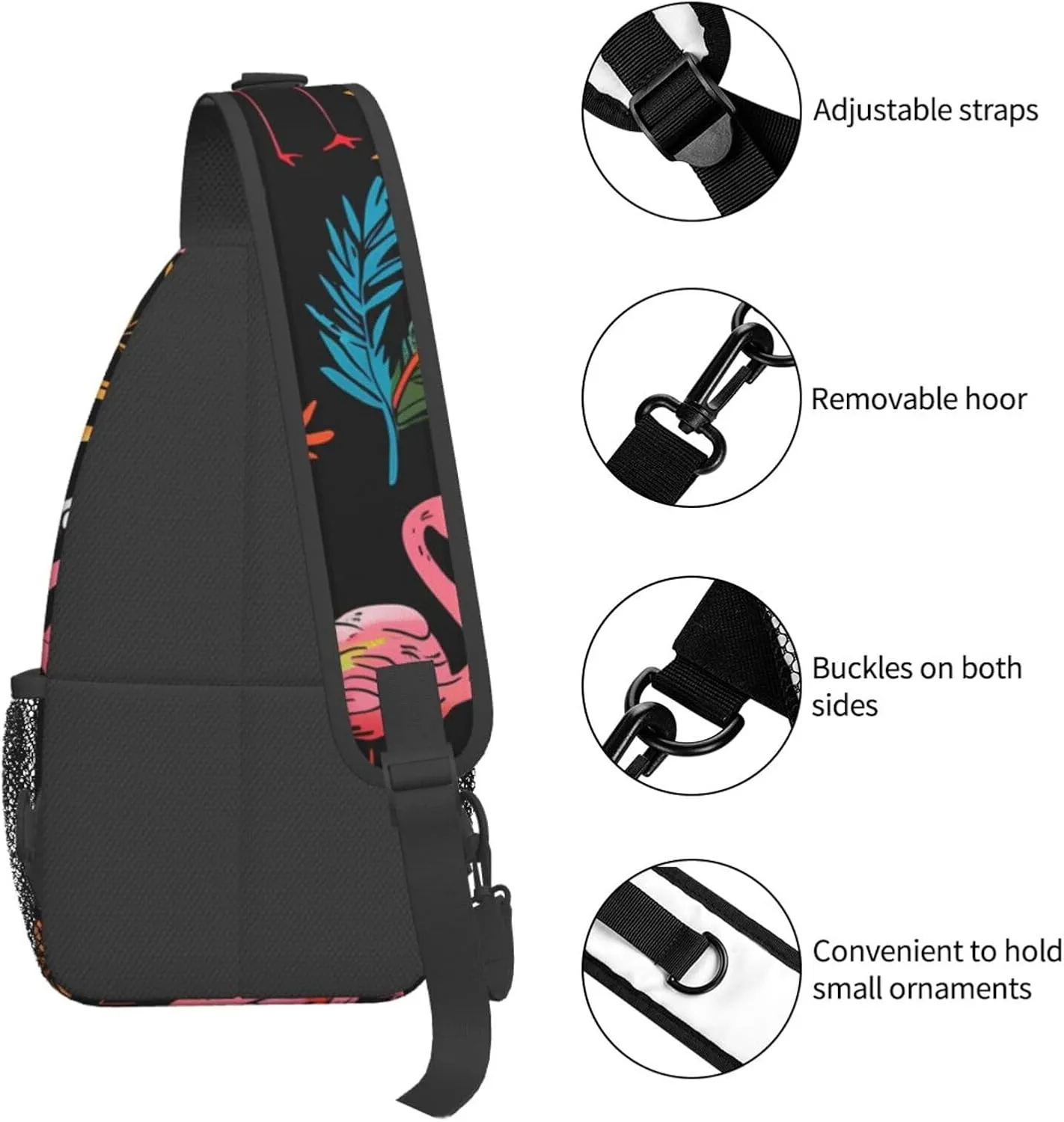 Flamingo Print Cross Chest Bag Diagonally Adjustable Straps Lightweight Sport Crossbody Bags