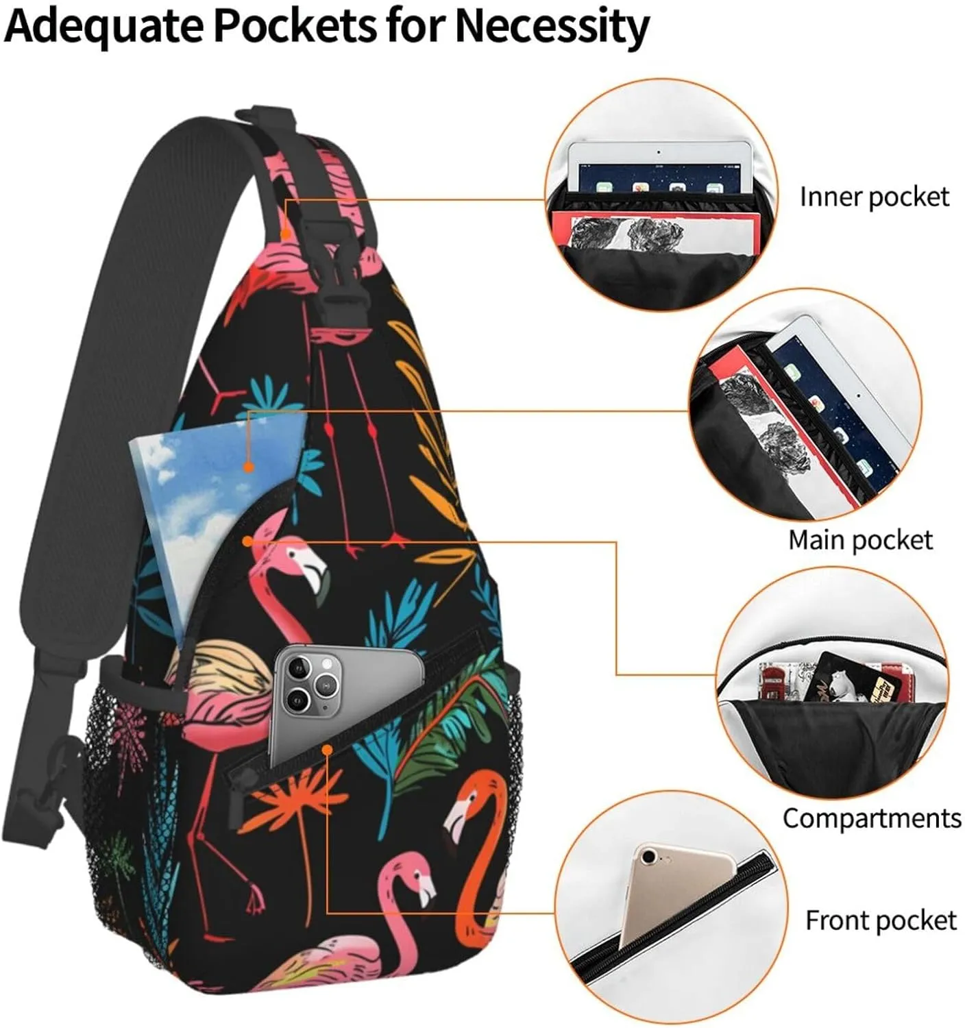 Flamingo Print Cross Chest Bag Diagonally Adjustable Straps Lightweight Sport Crossbody Bags