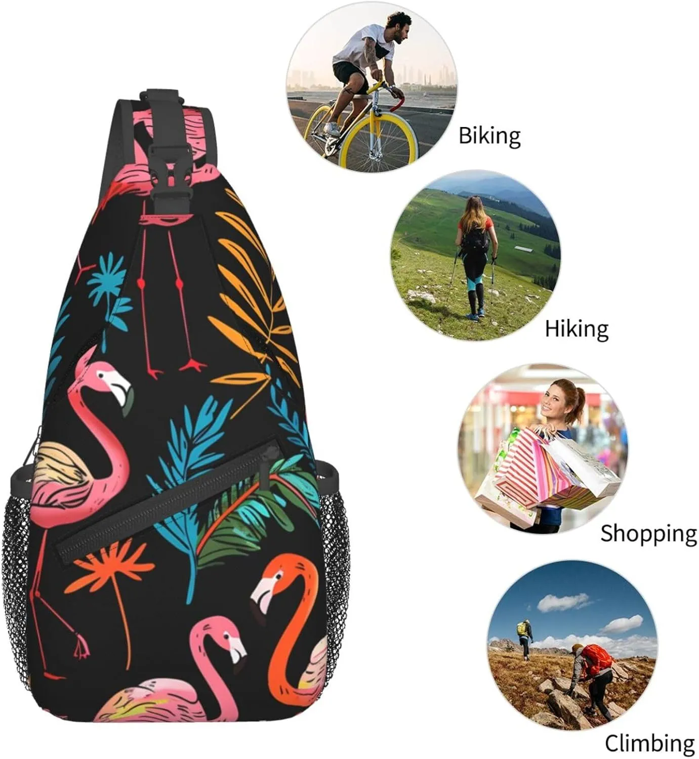 Flamingo Print Cross Chest Bag Diagonally Adjustable Straps Lightweight Sport Crossbody Bags