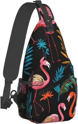 Flamingo Print Cross Chest Bag Diagonally Adjustable Straps Lightweight Sport Crossbody Bags