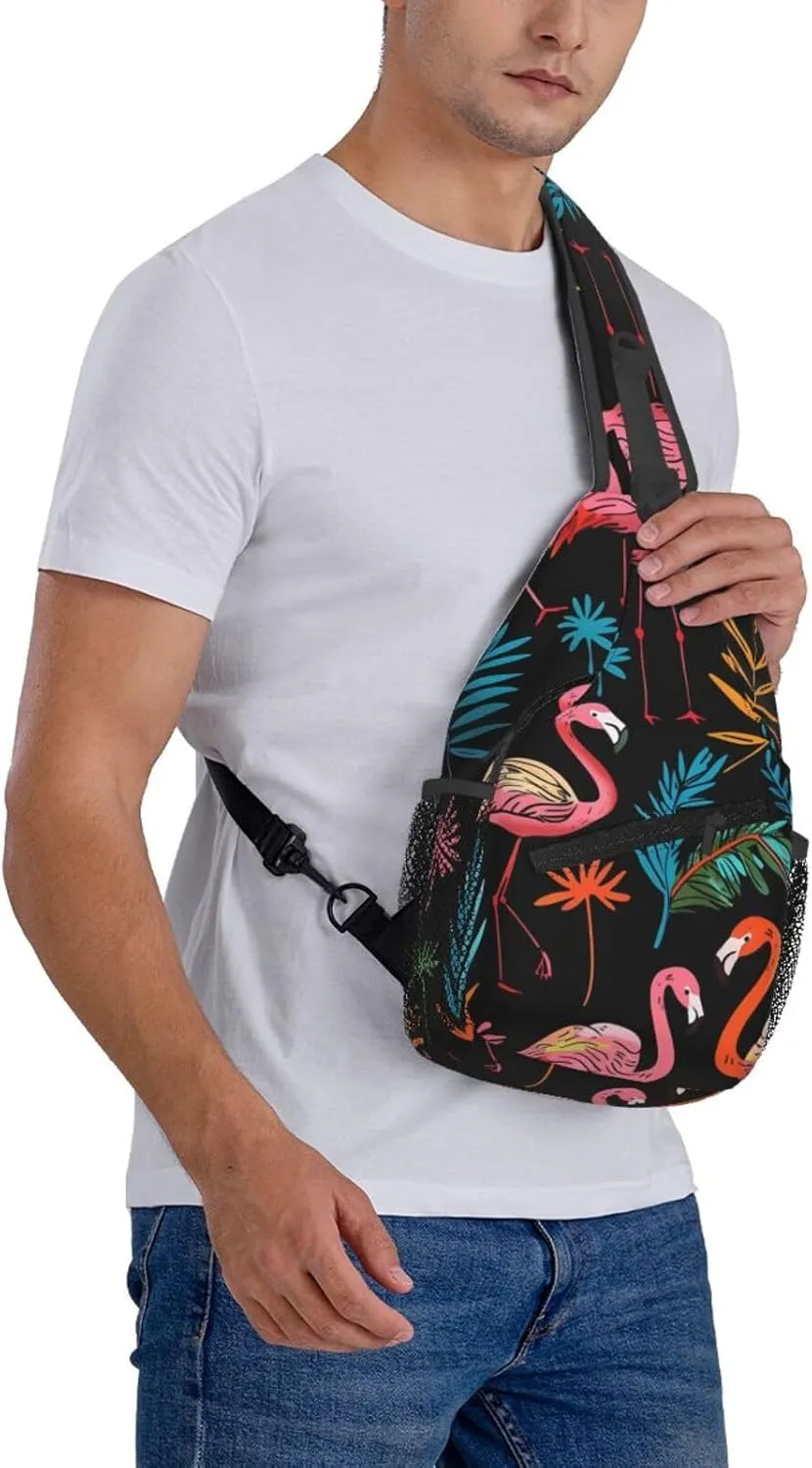 Flamingo Print Cross Chest Bag Diagonally Adjustable Straps Lightweight Sport Crossbody Bags