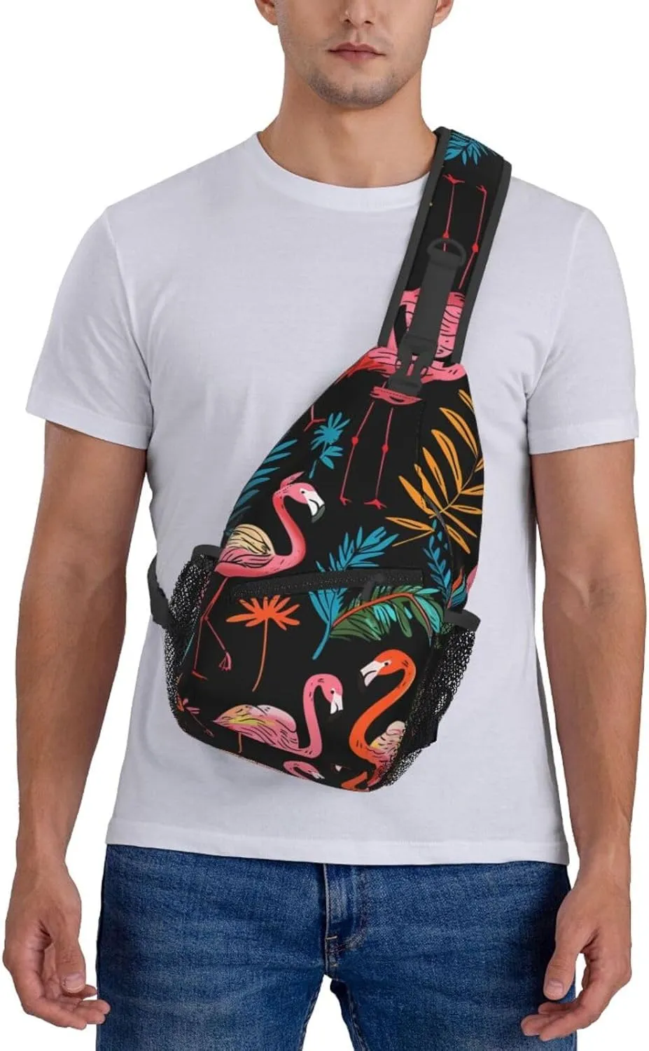 Flamingo Print Cross Chest Bag Diagonally Adjustable Straps Lightweight Sport Crossbody Bags