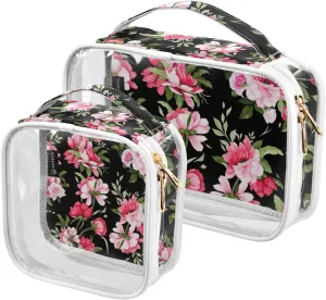 Floral Roses Watercolor Clear Quart Size Travel Bag, Cosmetic Bag for Car, Bag for Girls, 2 Pack