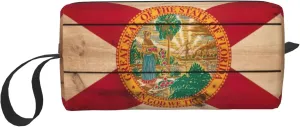 Florida flag wood grain print Travel Cosmetic Bag Gifts for Women Portable Make Up Bags for Women Mother Sister