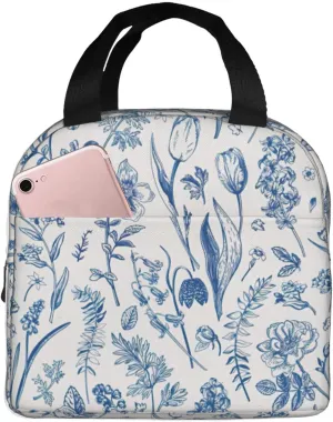 Flowers And Leaves Print Lunch Bag,Reusable Insulated Lunch Tote Bag For Work/Office/Picnic/Travel