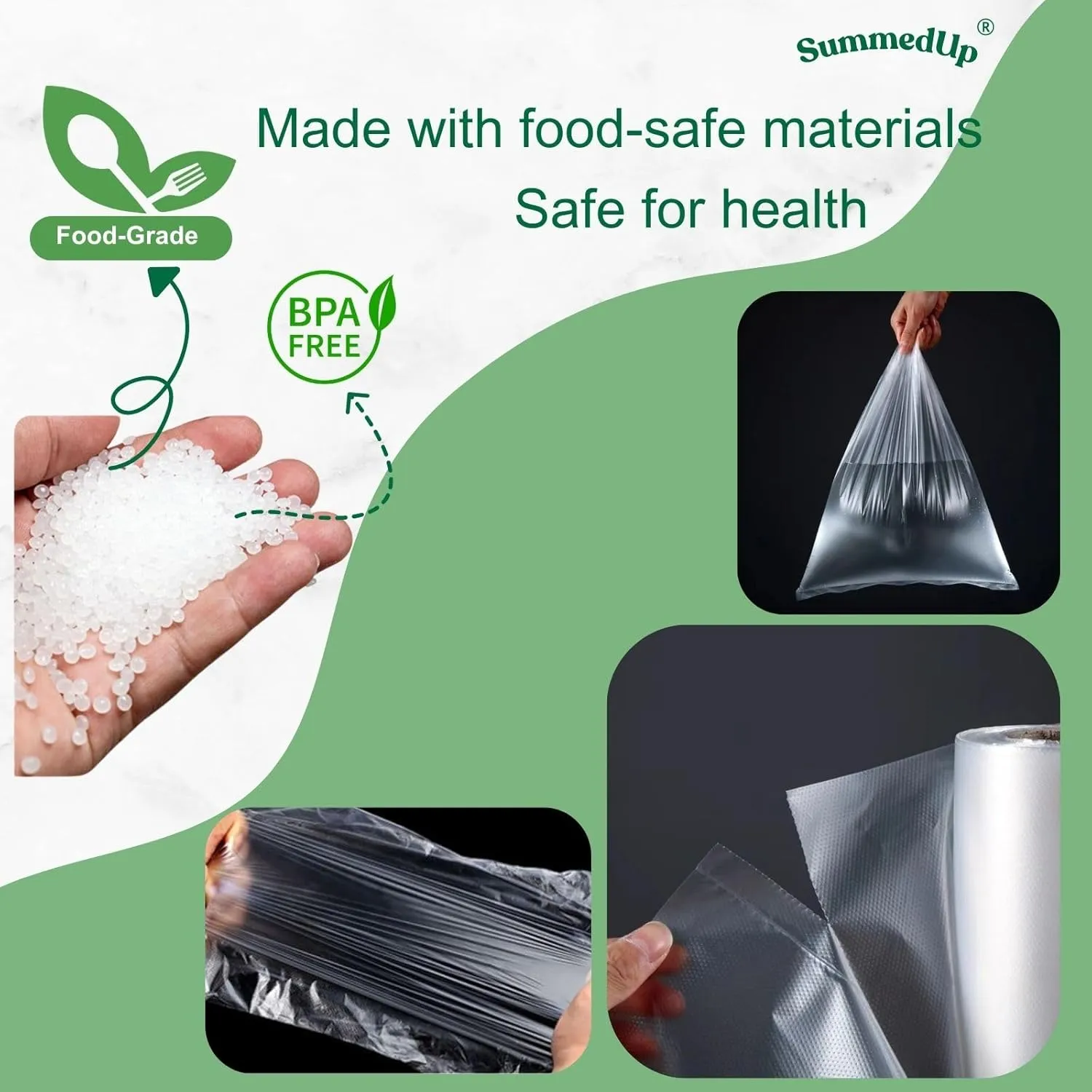 Food Storage Bags 8" x 12" 1/2 Gallon Clear Plastic Bag Roll Food-grade Plastic Produce Bag roll for lunches, Freezer & Oven-Safe PE bags for Kitchen Use , Fruits, Meat, Sandwich Bags 620/Roll