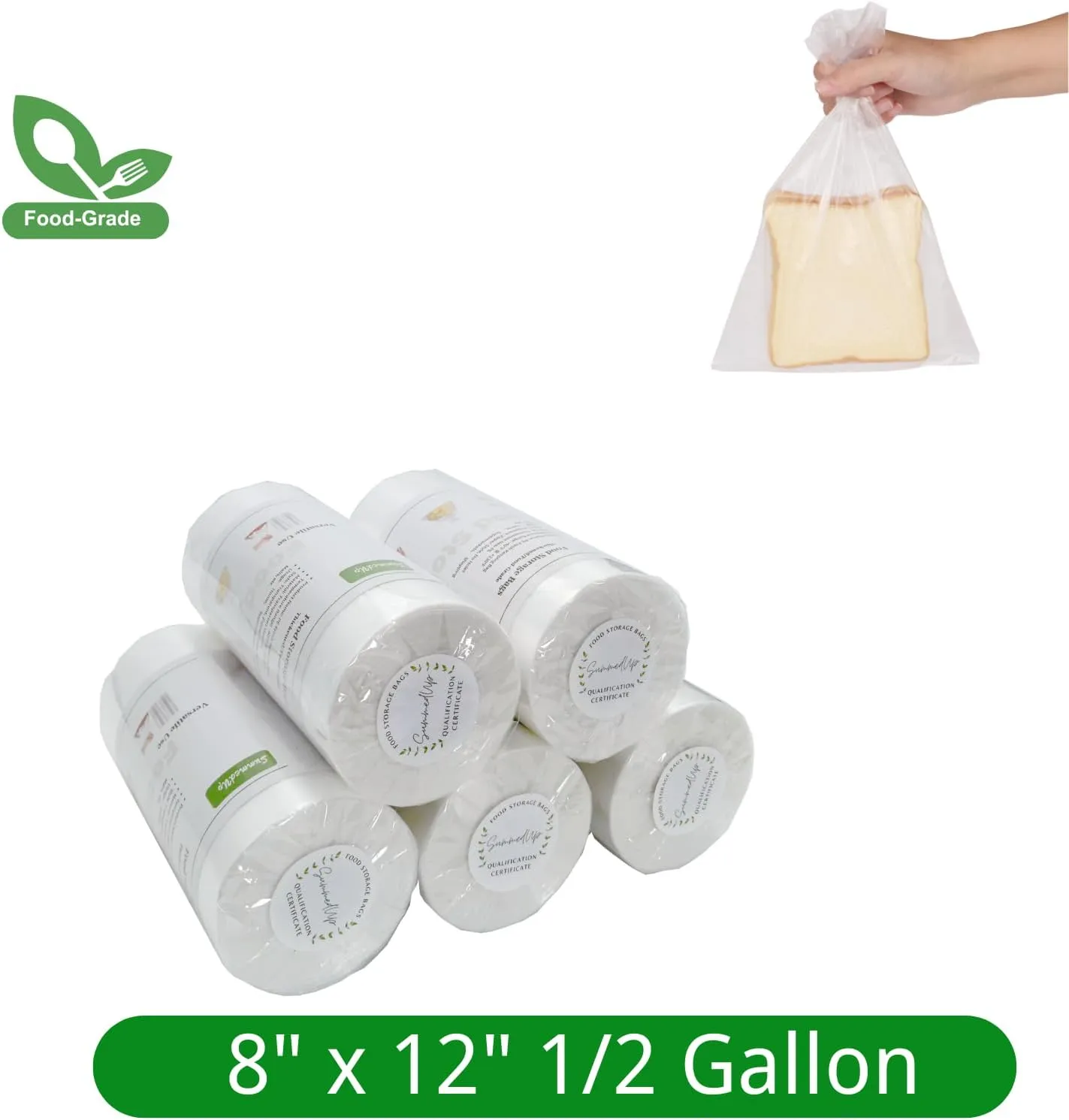 Food Storage Bags 8" x 12" 1/2 Gallon Clear Plastic Bag Roll Food-grade Plastic Produce Bag roll for lunches, Freezer & Oven-Safe PE bags for Kitchen Use , Fruits, Meat, Sandwich Bags 620/Roll