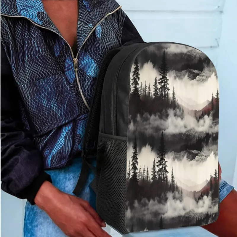 Forest Ink Wash Hand Drawing 3 in 1 School Bags Set Backpacks With Landspace Wash Drawing Lunch Bags and Pencil Case for Teens Students Boys Girls