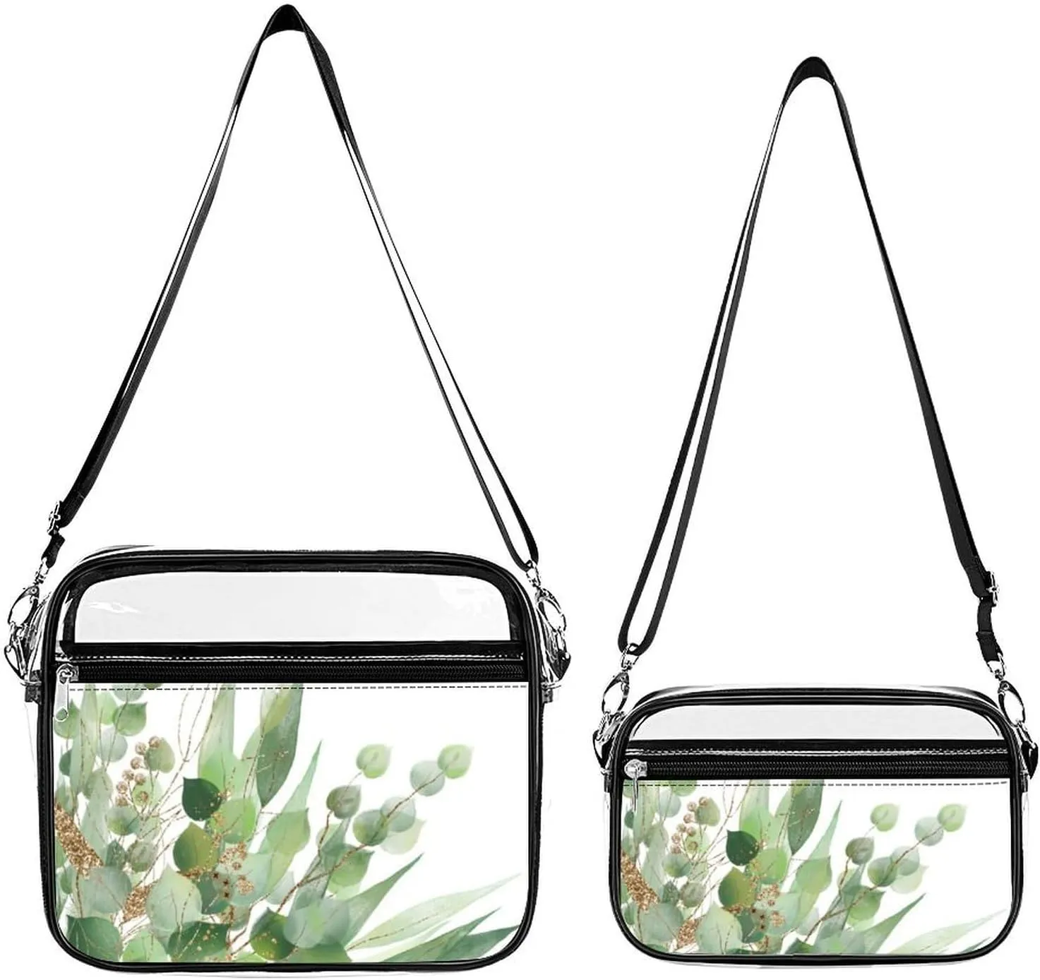 Fresh Sage Green White Transparent Cross Bag Two-piece Set, Fashionable Transparent Bag