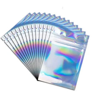 Fresherpack Holographic Rainbow Aluminium Mylar Foil Zip Lock Bags - 10cm x 15cm - 4 inch x 6 inch