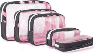 Freshly Picked Tulips Transparent Storage Bag, 5-piece Makeup Bag Set, Transparent PVC with Portable Travel Storage Bag Pink-style