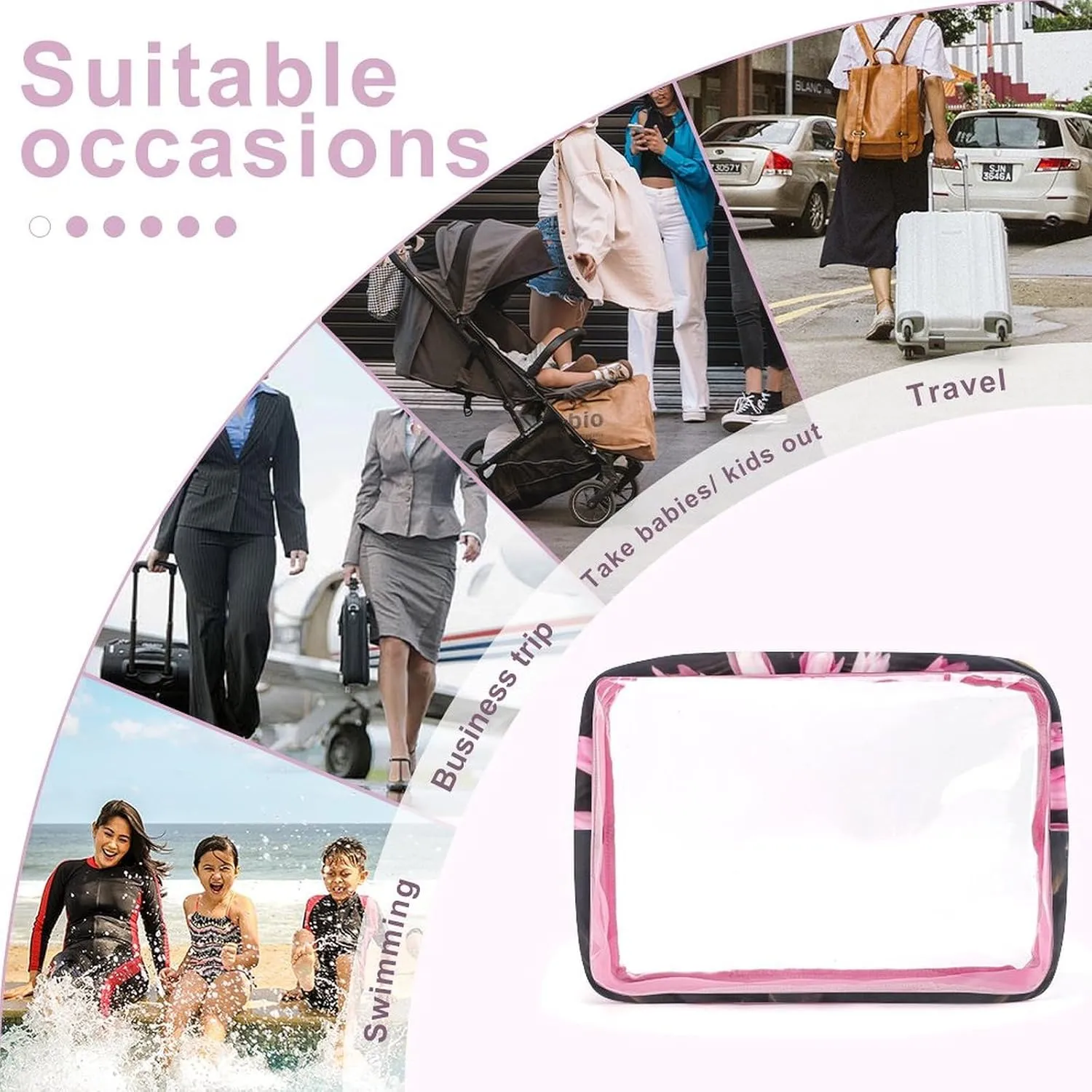 Freshly Picked Tulips Transparent Storage Bag, 5-piece Makeup Bag Set, Transparent PVC with Portable Travel Storage Bag Pink-style