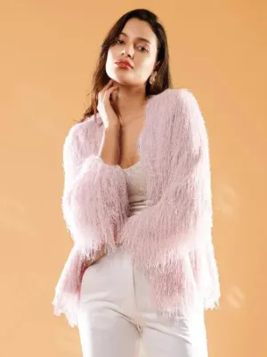 FRONT OPEN PINK FEATHER JACKET
